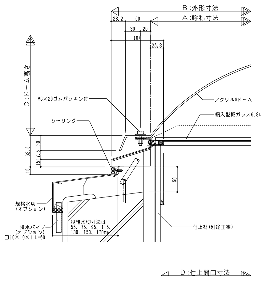 ステンレス枠 ドーム固定 STDK 標準納まり図