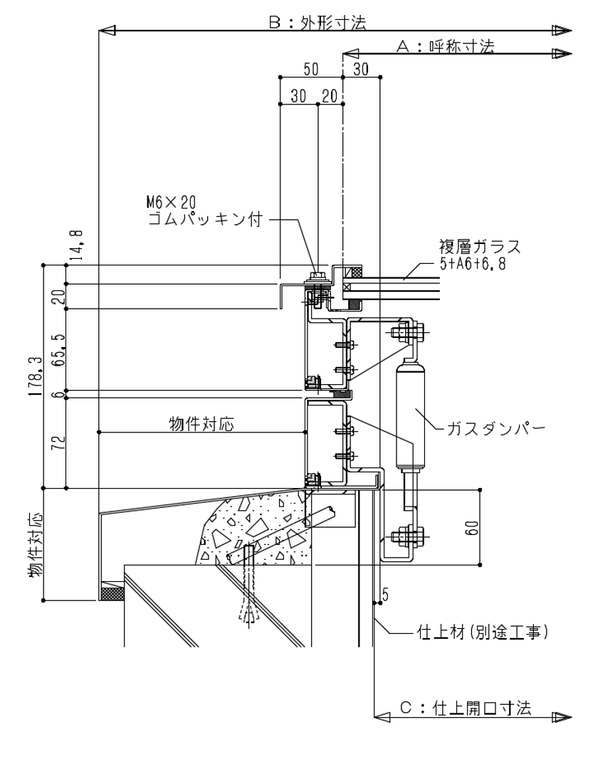 ステンレス枠 フラット片側開閉 STFFH 標準納まり図